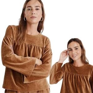 Madewell Texture and Thread Corduroy Long Sleeve Swing Top Blouse Caramel XL